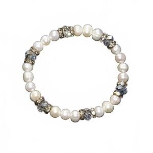 Bracelet, Stretch, Fresh Water Pearl, Crystal, Rhinestone